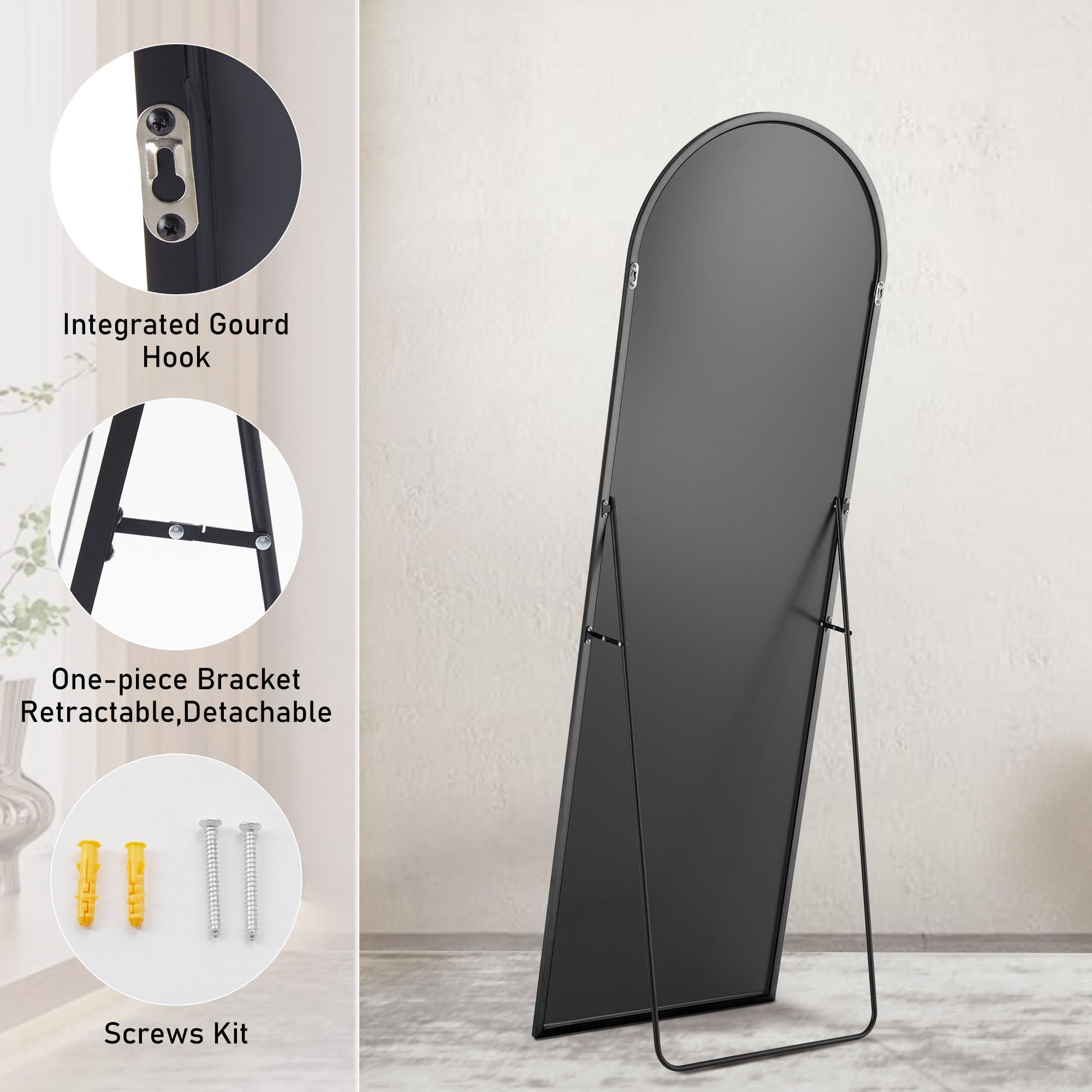 Miroir mural avec support et cadre fin en alliage
