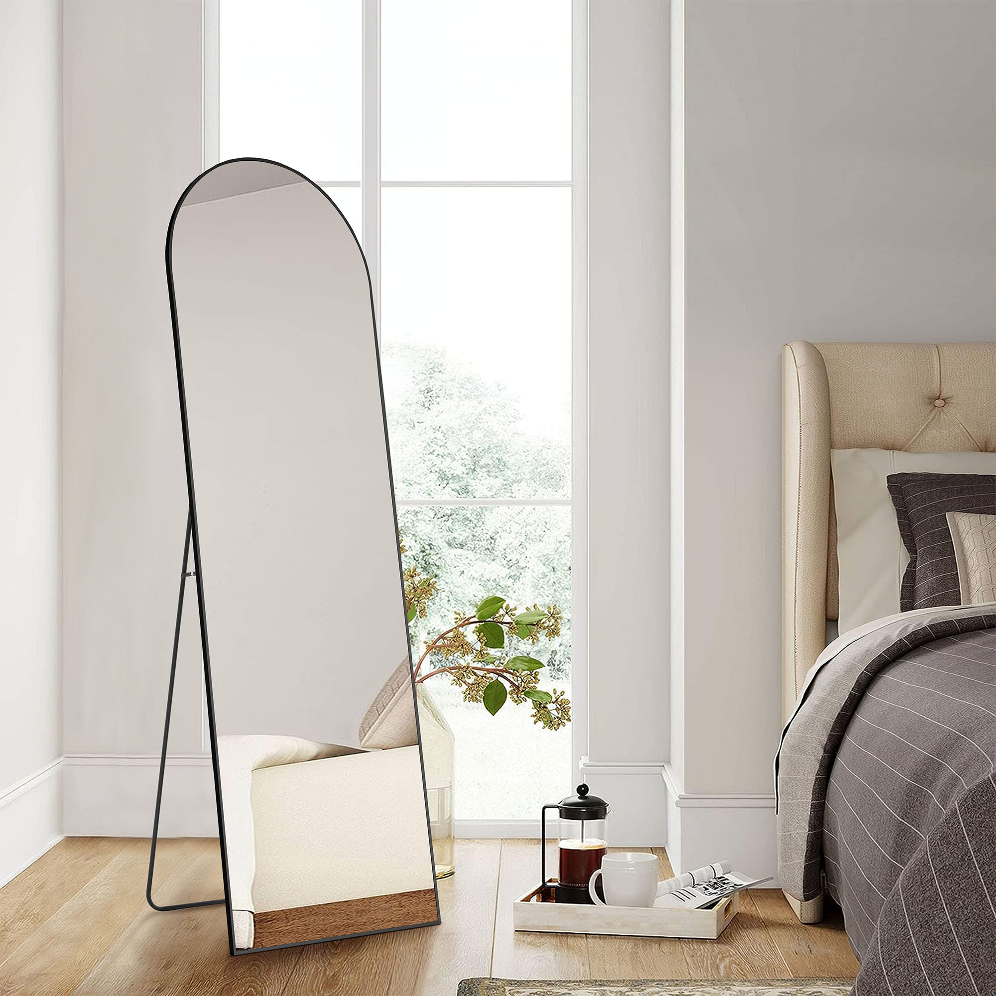 Miroir mural avec support et cadre fin en alliage