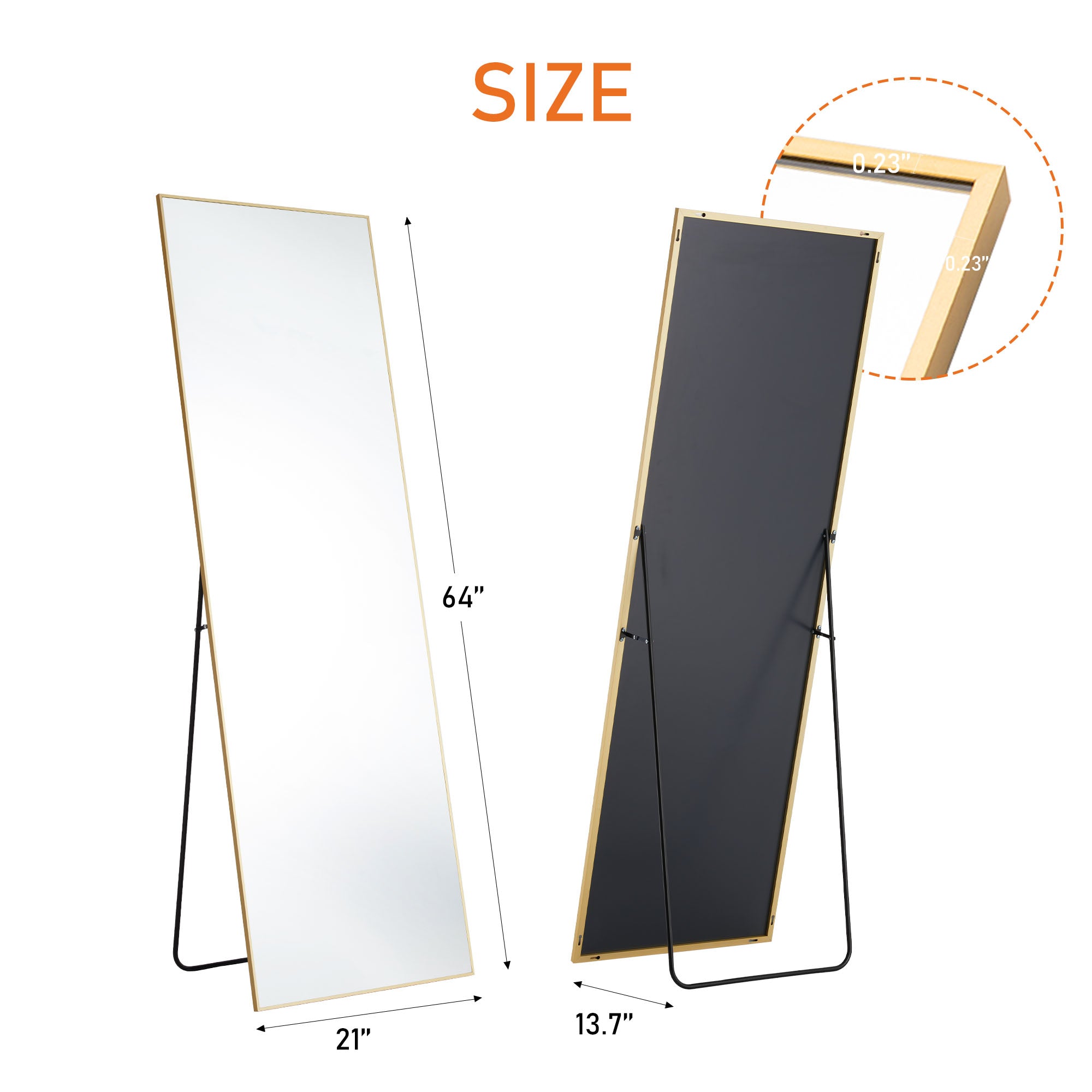 Miroir mural avec support et cadre fin en alliage