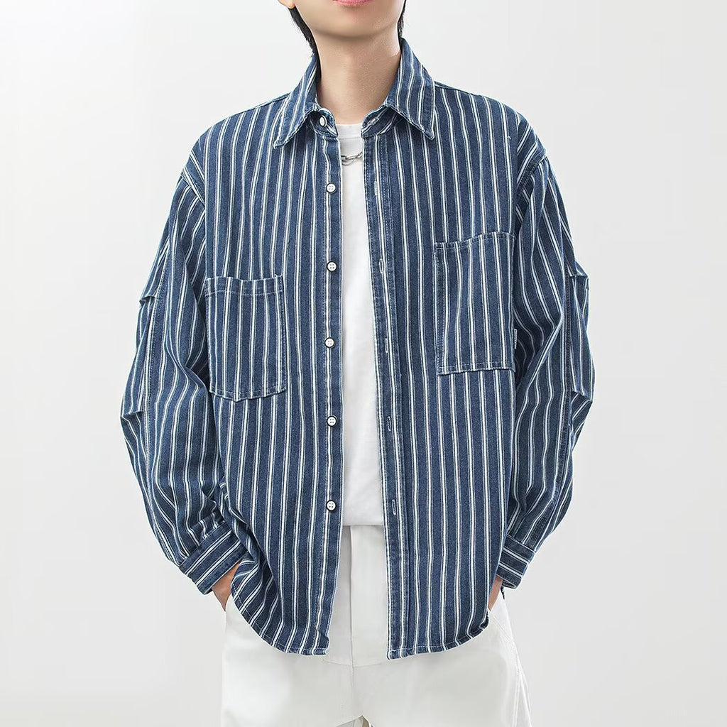 Chemise Rayures Verticales – Style Workwear Vintage Américain