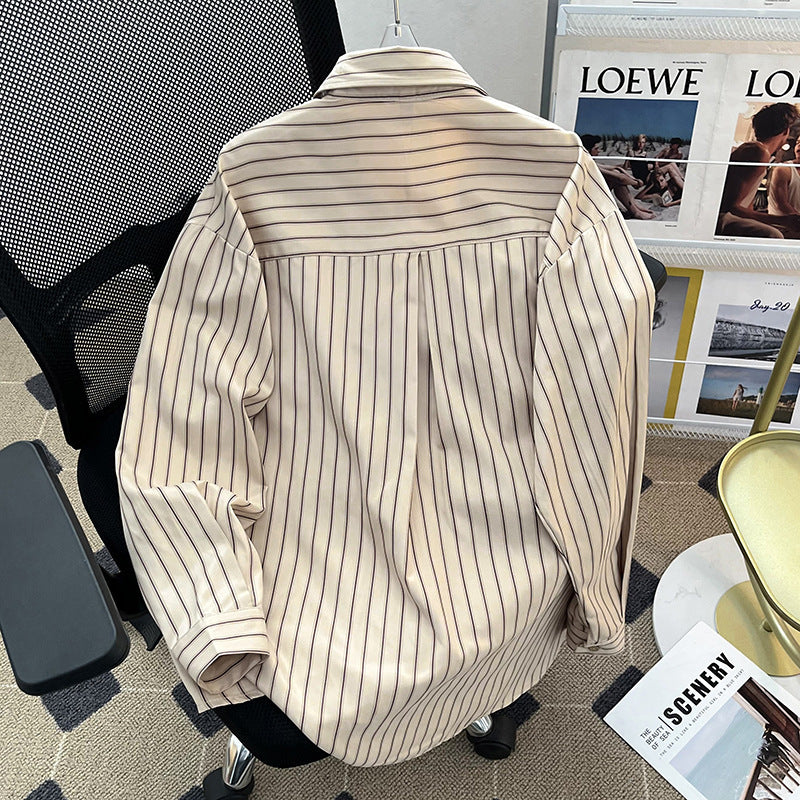 Chemise Rayée Ample Style Cardigan – Col à Revers Tendance