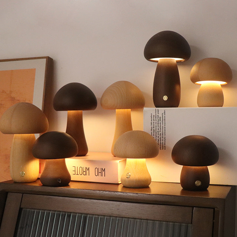Veilleuse LED champignon en bois