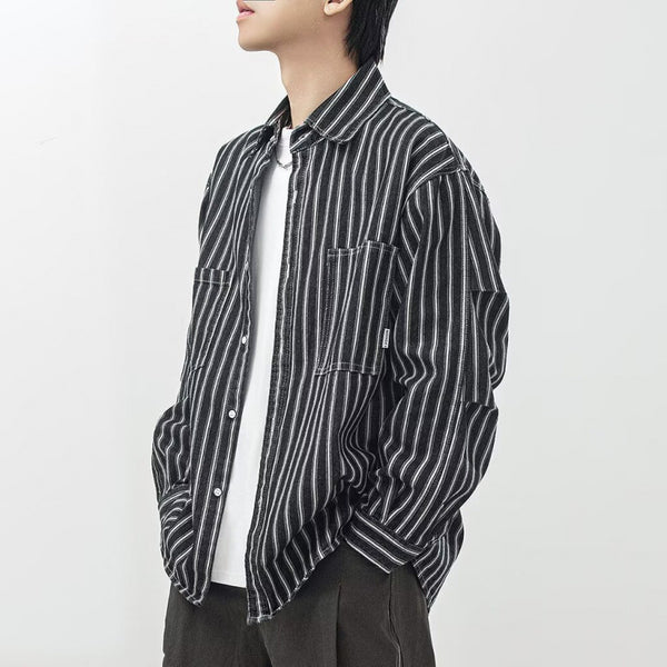 Chemise Rayures Verticales – Style Workwear Vintage Américain