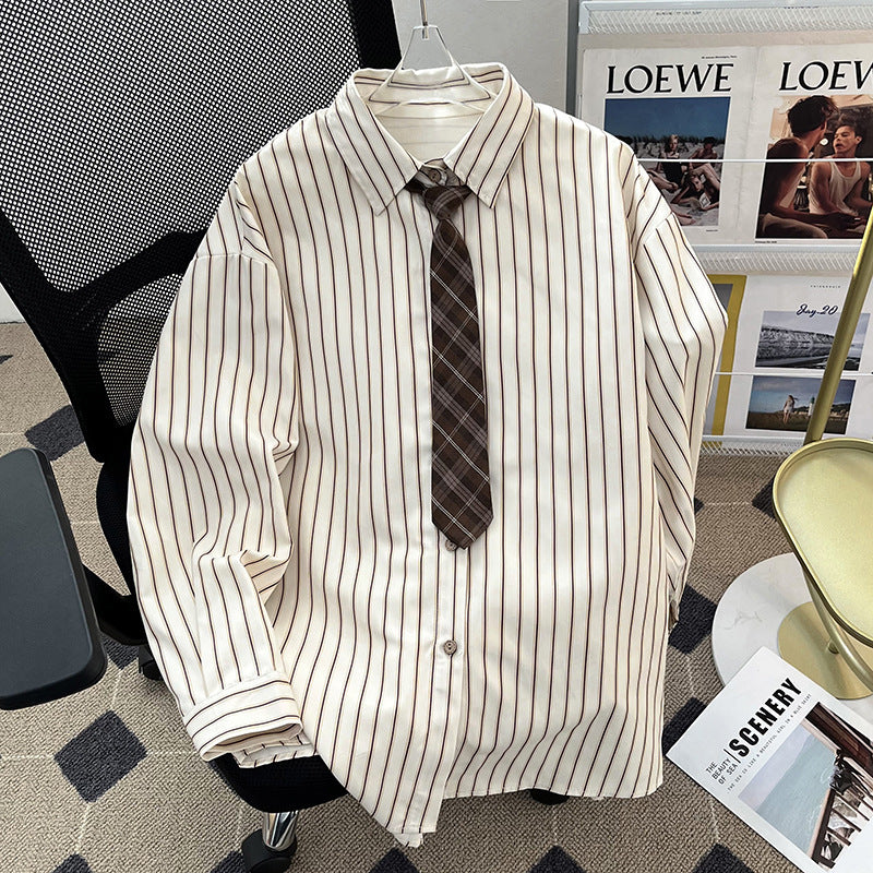 Chemise Rayée Ample Style Cardigan – Col à Revers Tendance