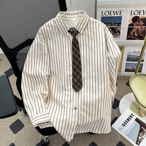 Chemise Rayée Ample Style Cardigan – Col à Revers Tendance