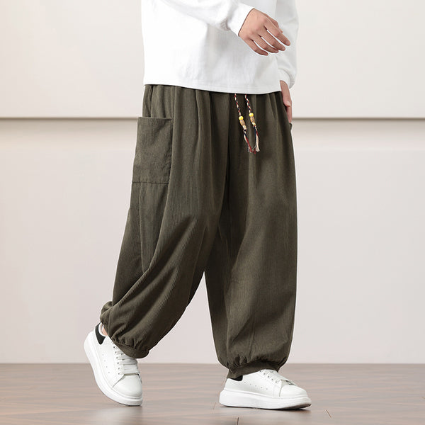 Pantalon Sarouel Velours Côtelé – Style Chinois Automne