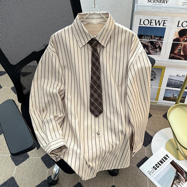 Chemise Rayée Ample Style Cardigan – Col à Revers Tendance