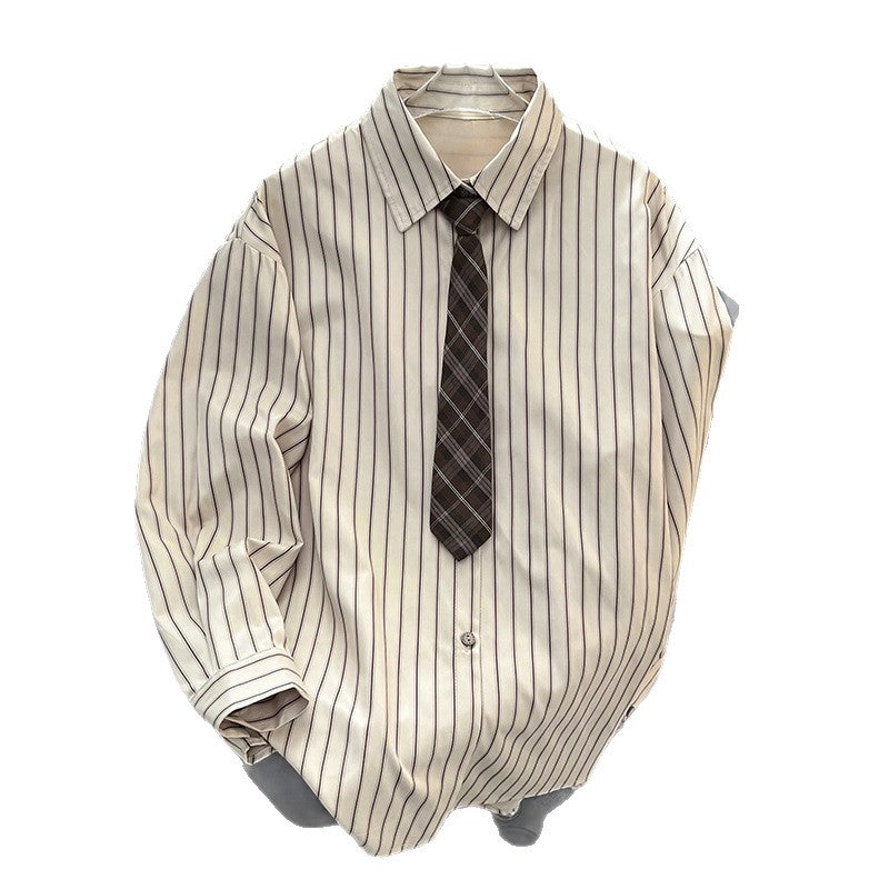 Chemise Rayée Ample Style Cardigan – Col à Revers Tendance