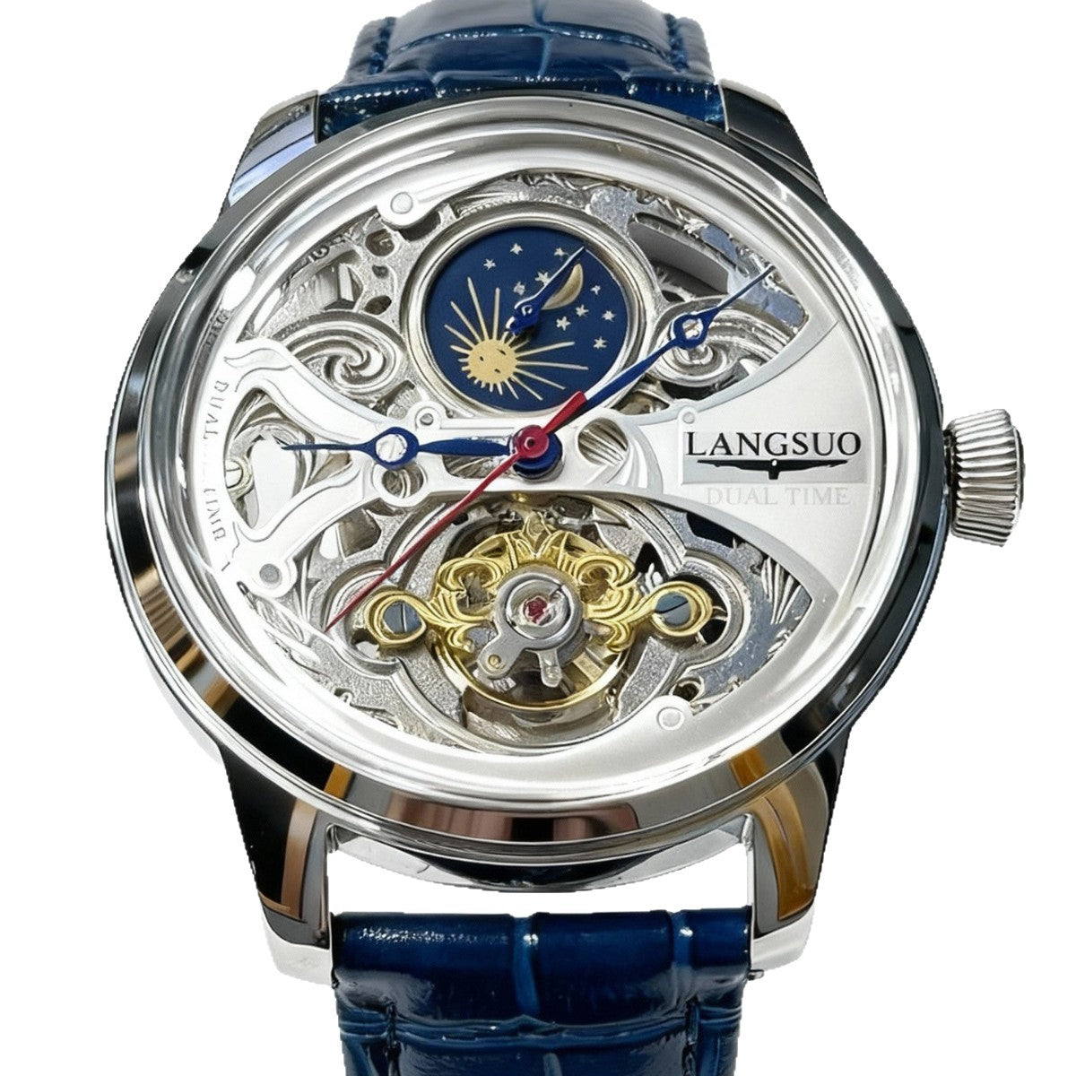 Montre mécanique à tourbillon et phasé de lune